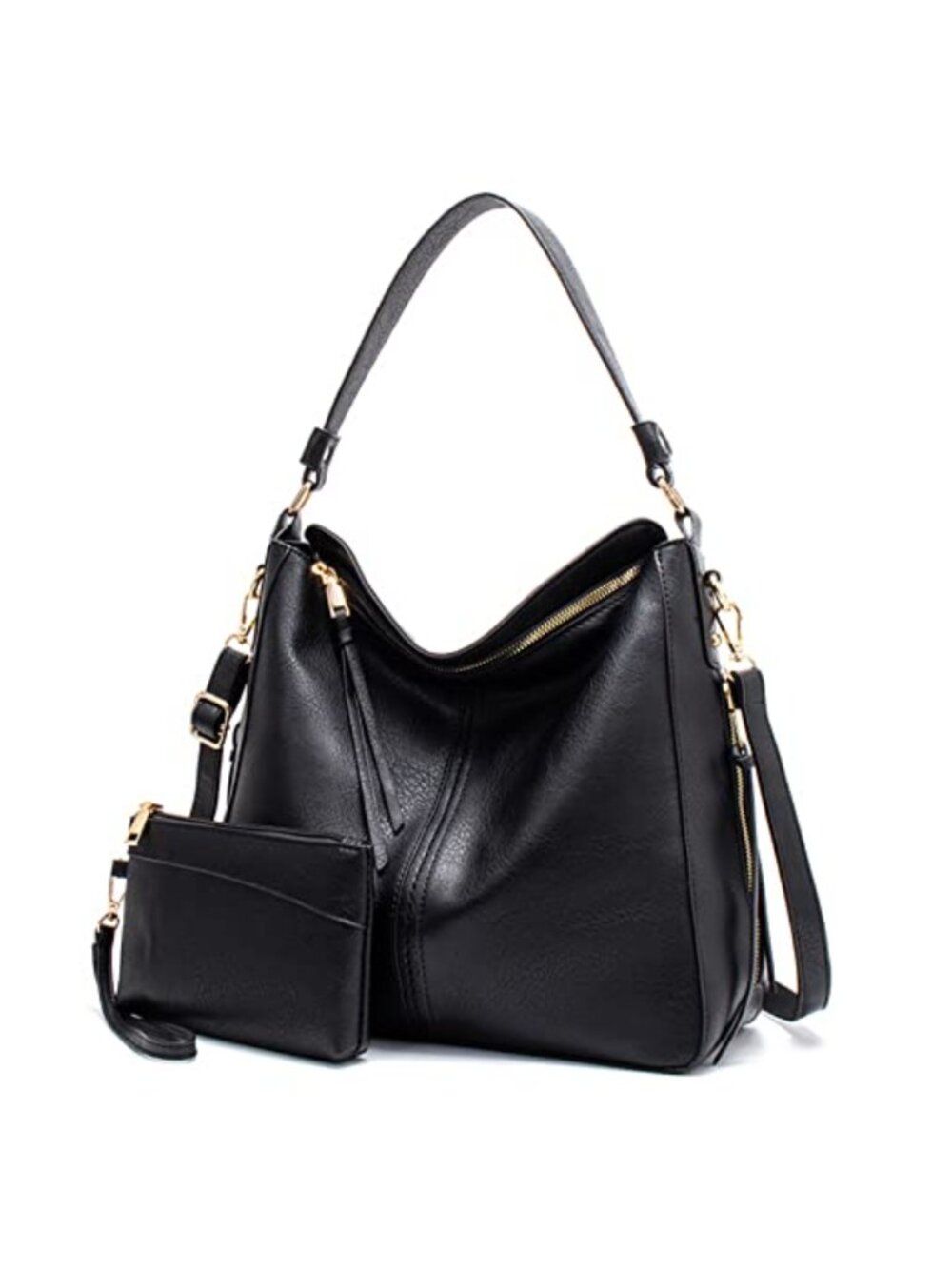 2PCS Hobo Bag Set Women Vegan Leather Shoulder Tote Crossbody Purse